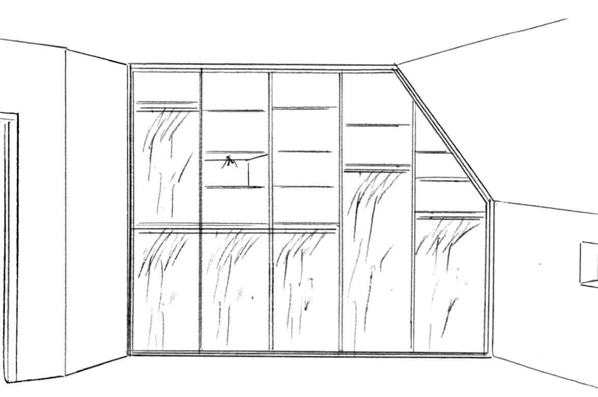 Croquis d'un dressing sur mesure sous pente